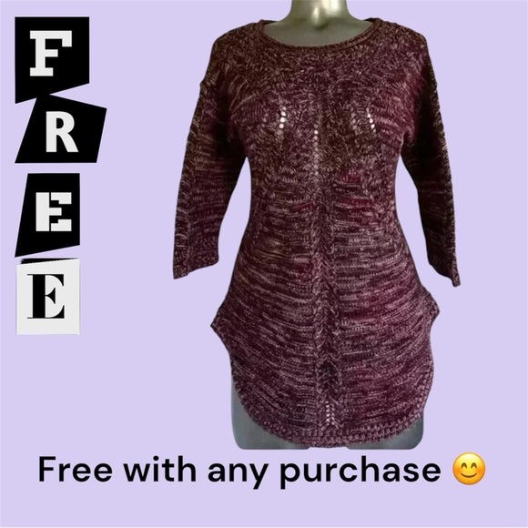 FREE 💟Burgundy  Sweater 3/4 Sleeves - Picture 1 of 14